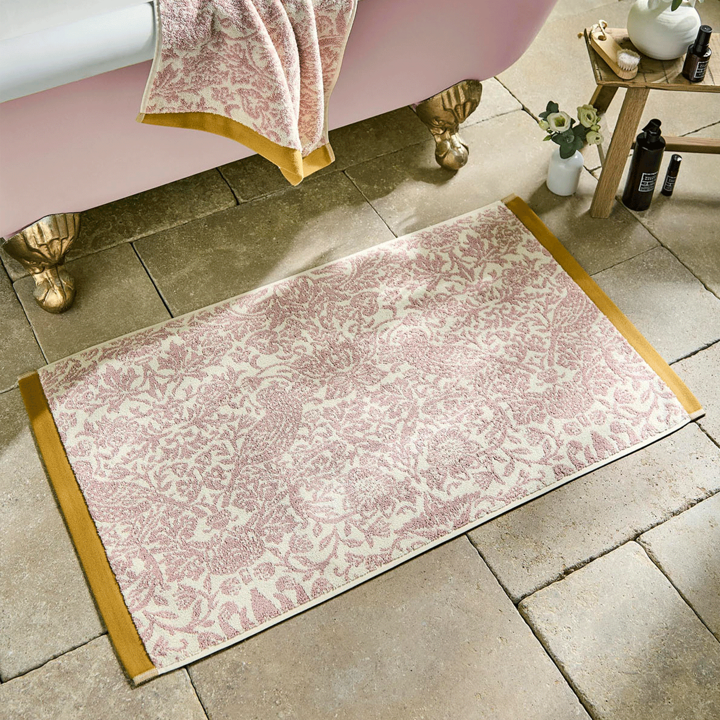 William Morris At Home Strawberry Thief Plaster Pink Bath Mat