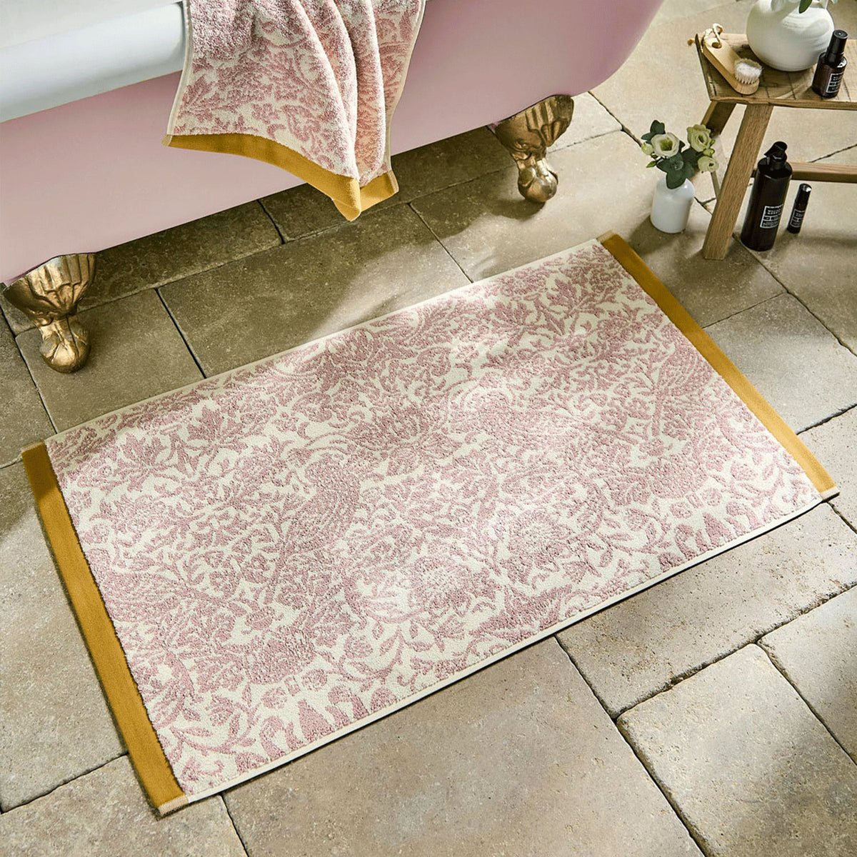 William Morris At Home Strawberry Thief Plaster Pink Bath Mat