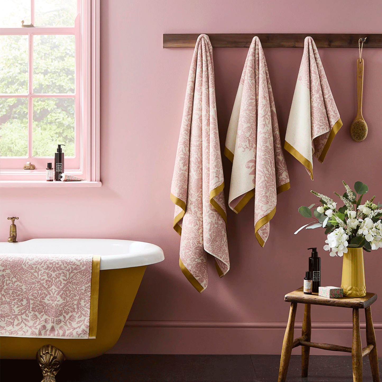 William Morris At Home Strawberry Thief Plaster Pink Towels
