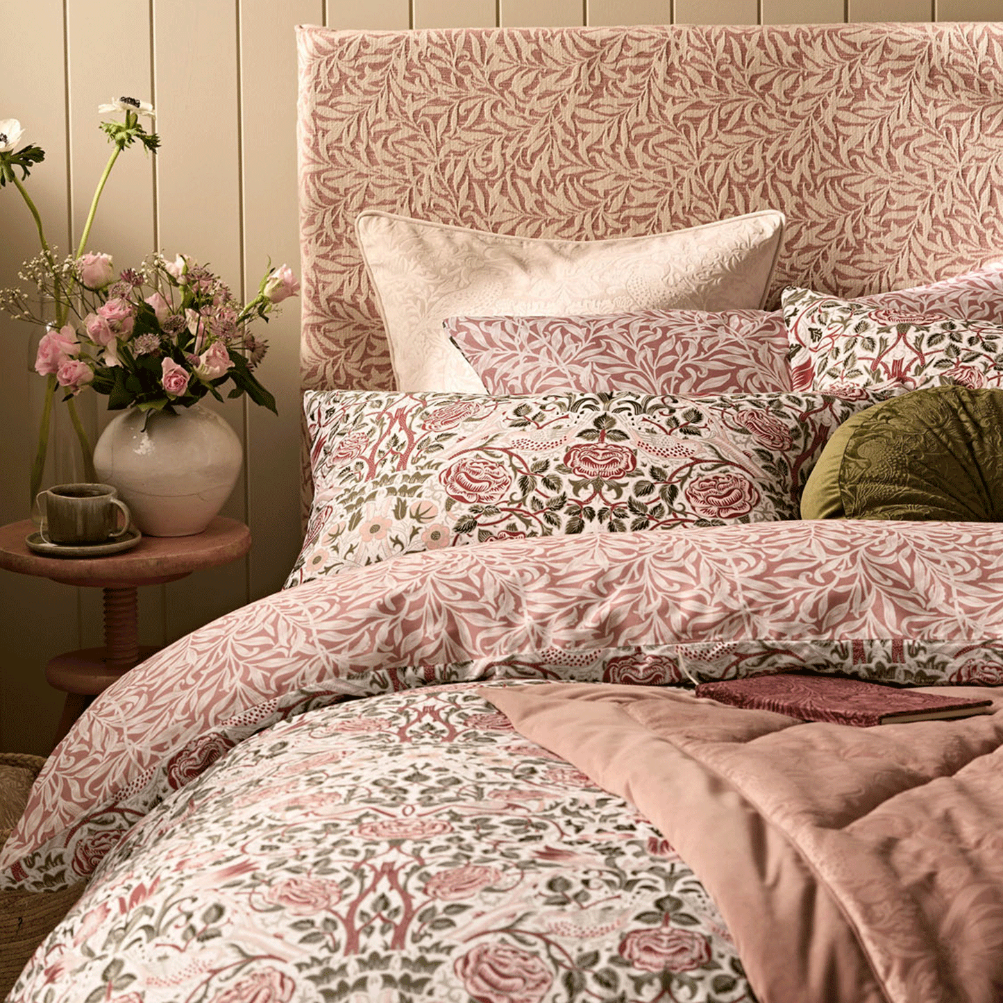 William Morris At Home Rose Brick Pink-Sage Cotton Duvet Set