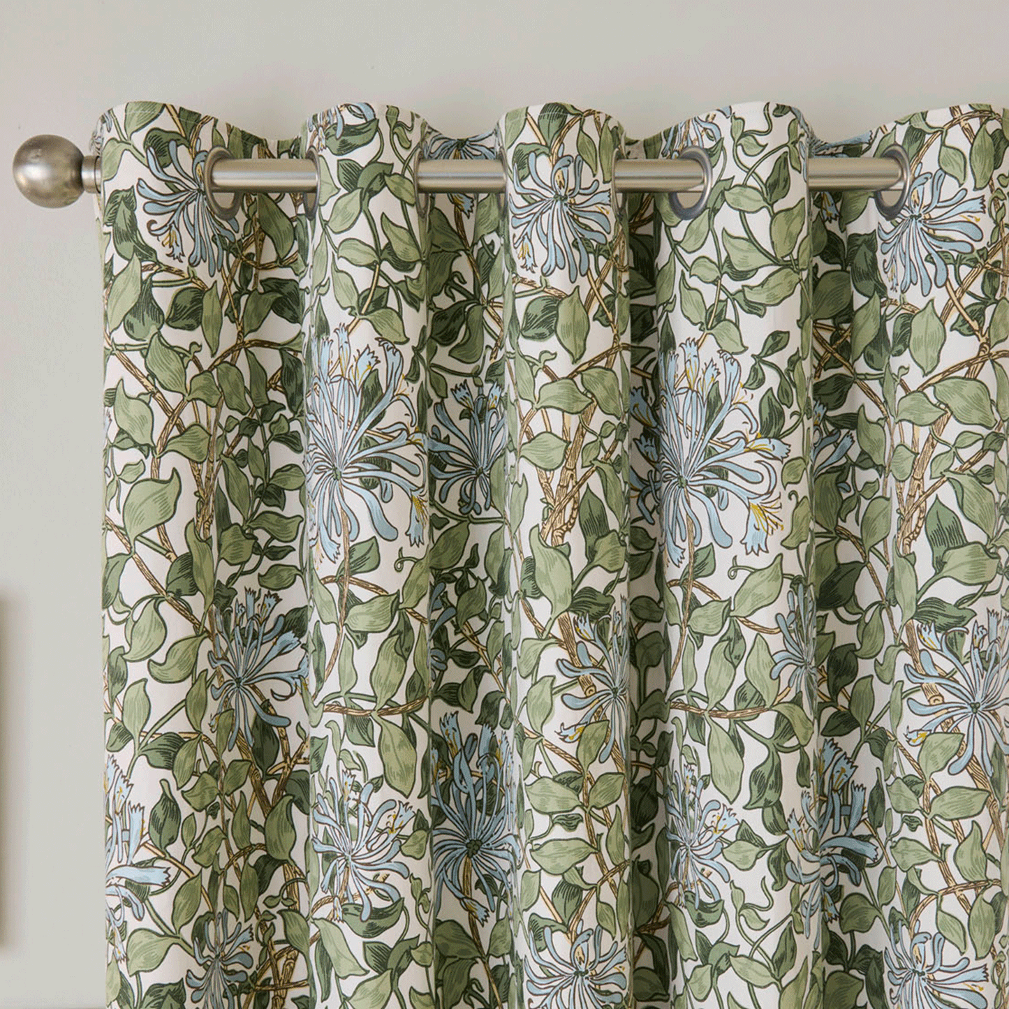 William Morris At Home Honeysuckle Powder Blue Blackout Eyelet Curtains