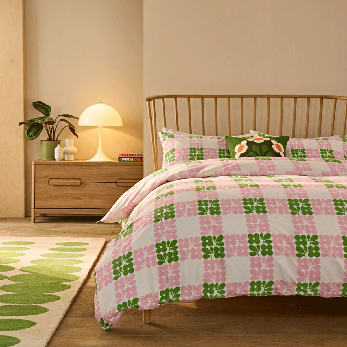 Orla Kiely Floret Check Dill Pink Cotton Duvet Set