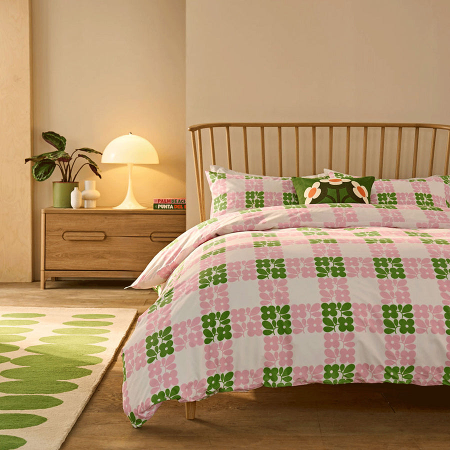Orla Kiely Floret Check Dill Pink Cotton Duvet Set