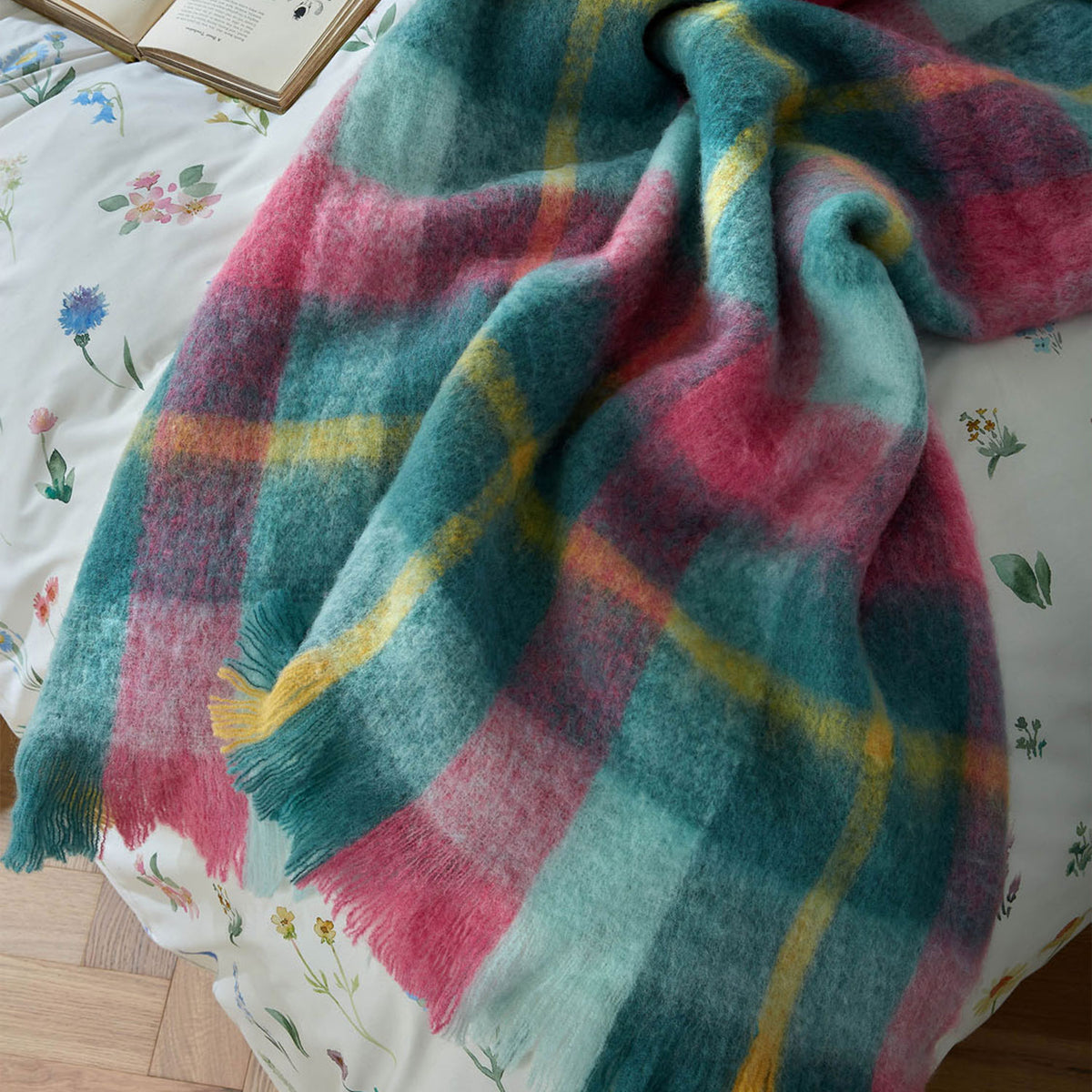 Bluebellgray Highland Check Teal Pink Wool Throw