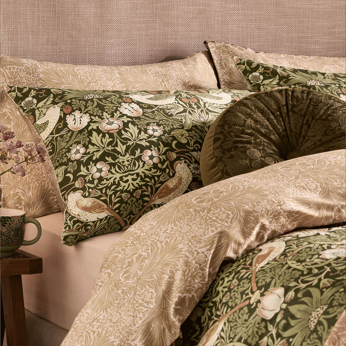 William Morris At Home Cotton Strawberry Thief Nettle Duvet Set