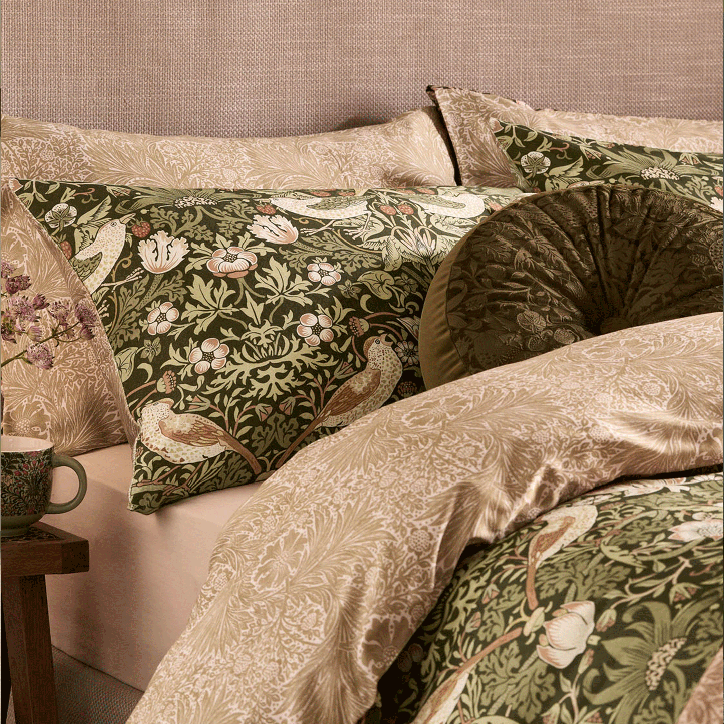 William Morris At Home Cotton Strawberry Thief Nettle Duvet Set