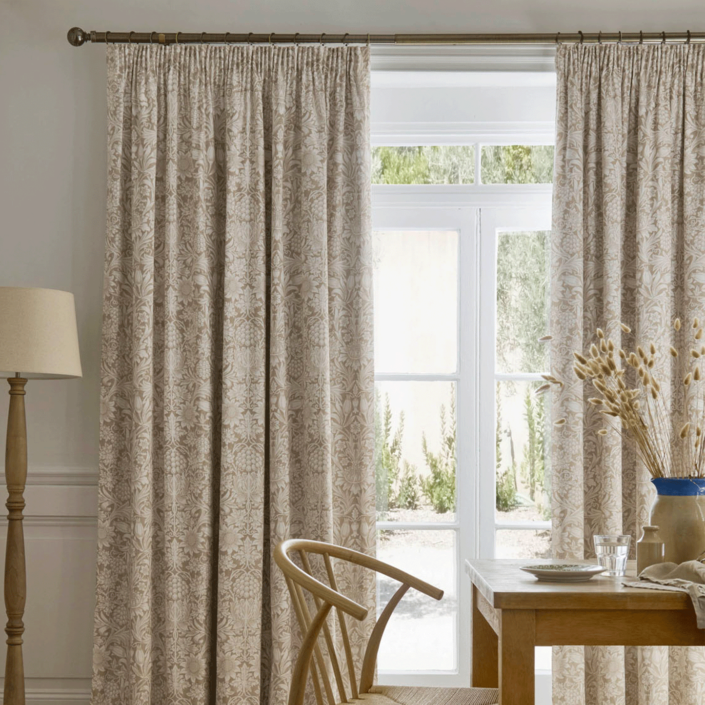 William Morris At Home Sunflower Hessian Natural Blackout Pencil Pleat Curtains