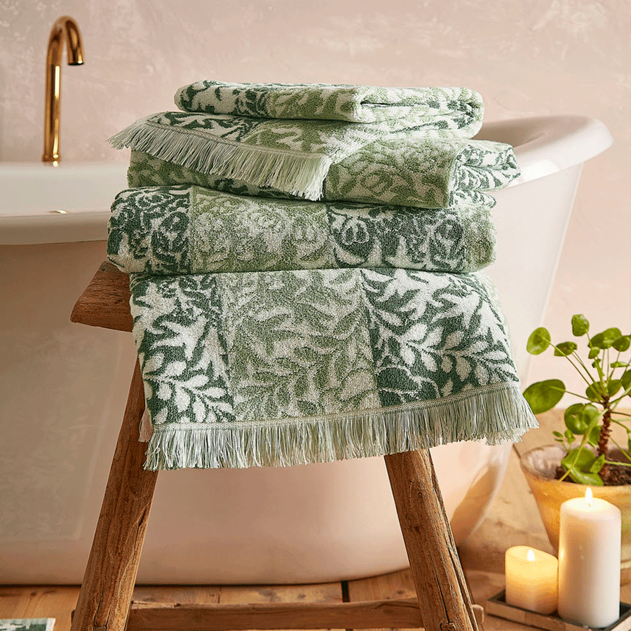 William Morris At Home Rose Stripe Sage Towels
