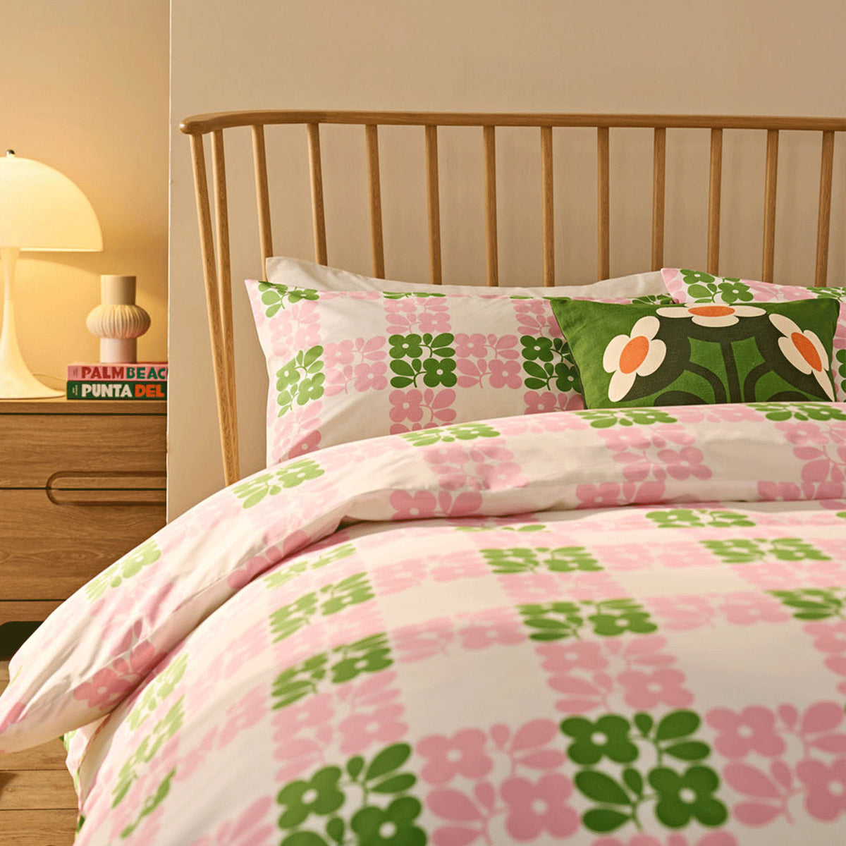 Orla Kiely Floret Check Dill Pink Cotton Duvet Set