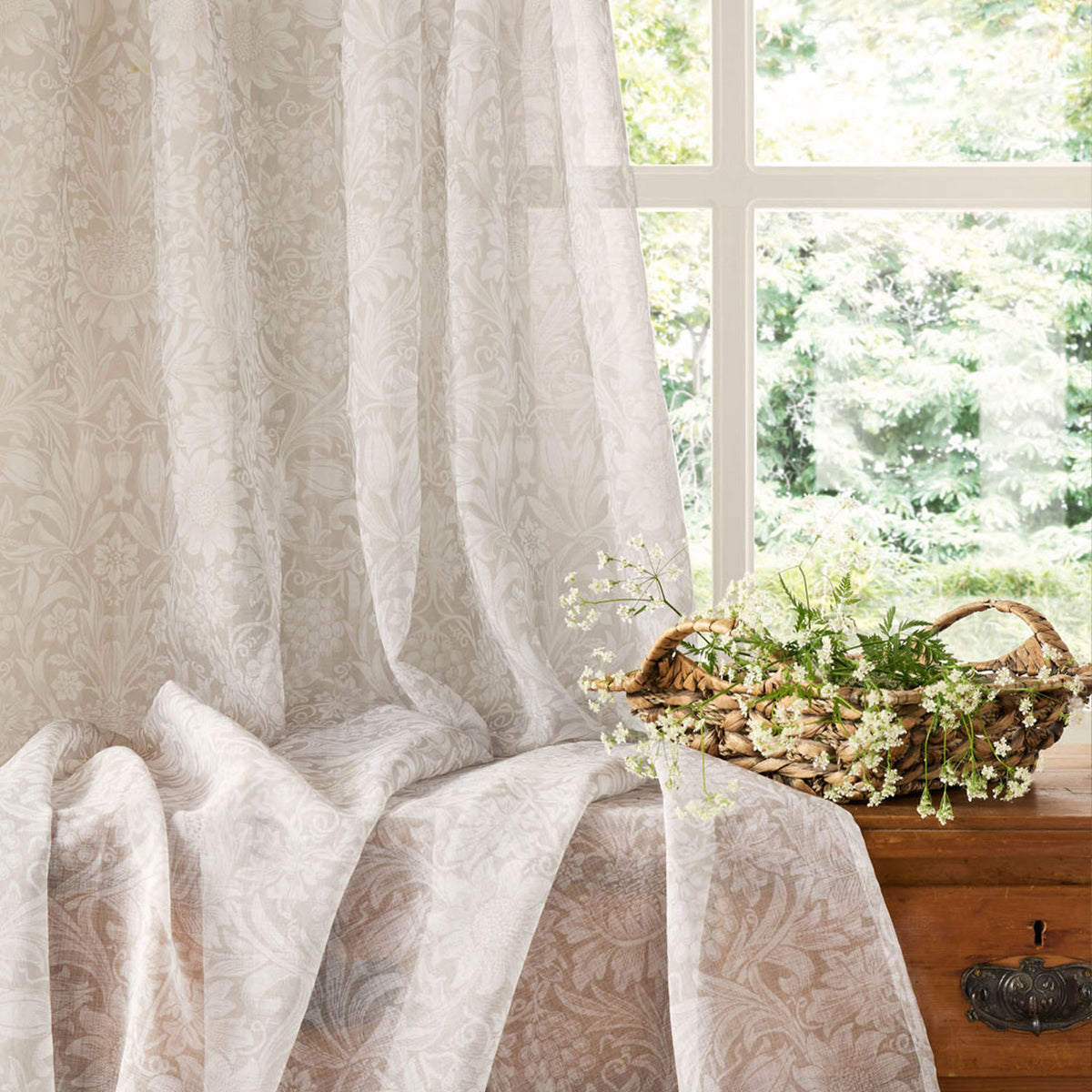 William Morris At Home Sunflowers Natural Sheer Slot Top Voile