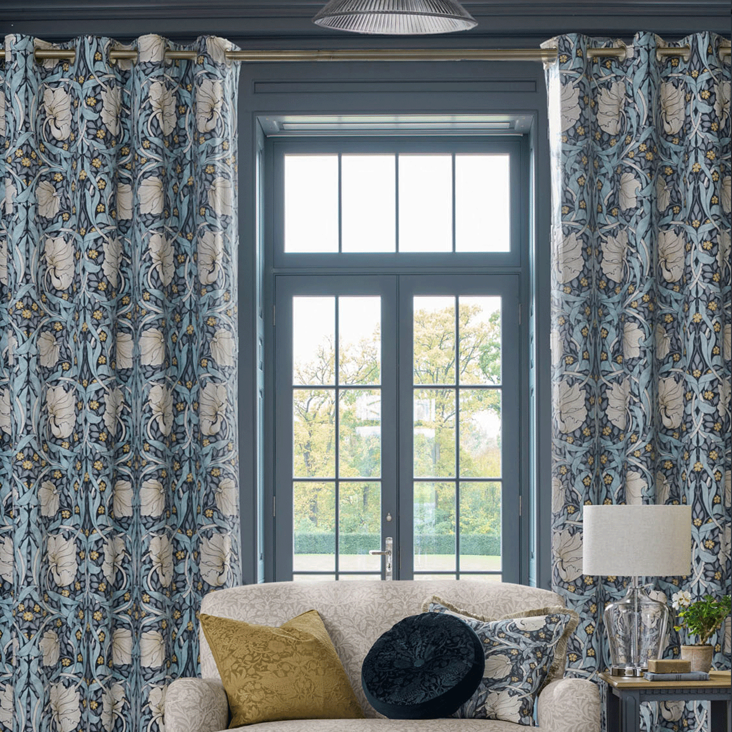 William Morris At Home Pimpernel Indigo Blackout Eyelet Curtains