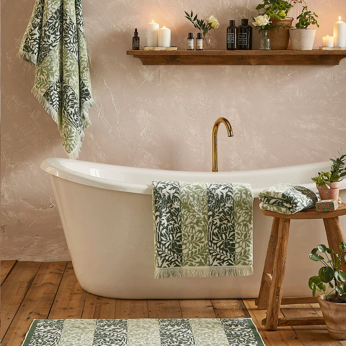 William Morris At Home Rose Stripe Sage Towels