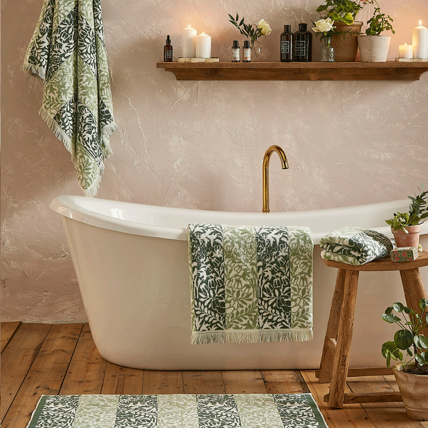 William Morris At Home Rose Stripe Sage Towels
