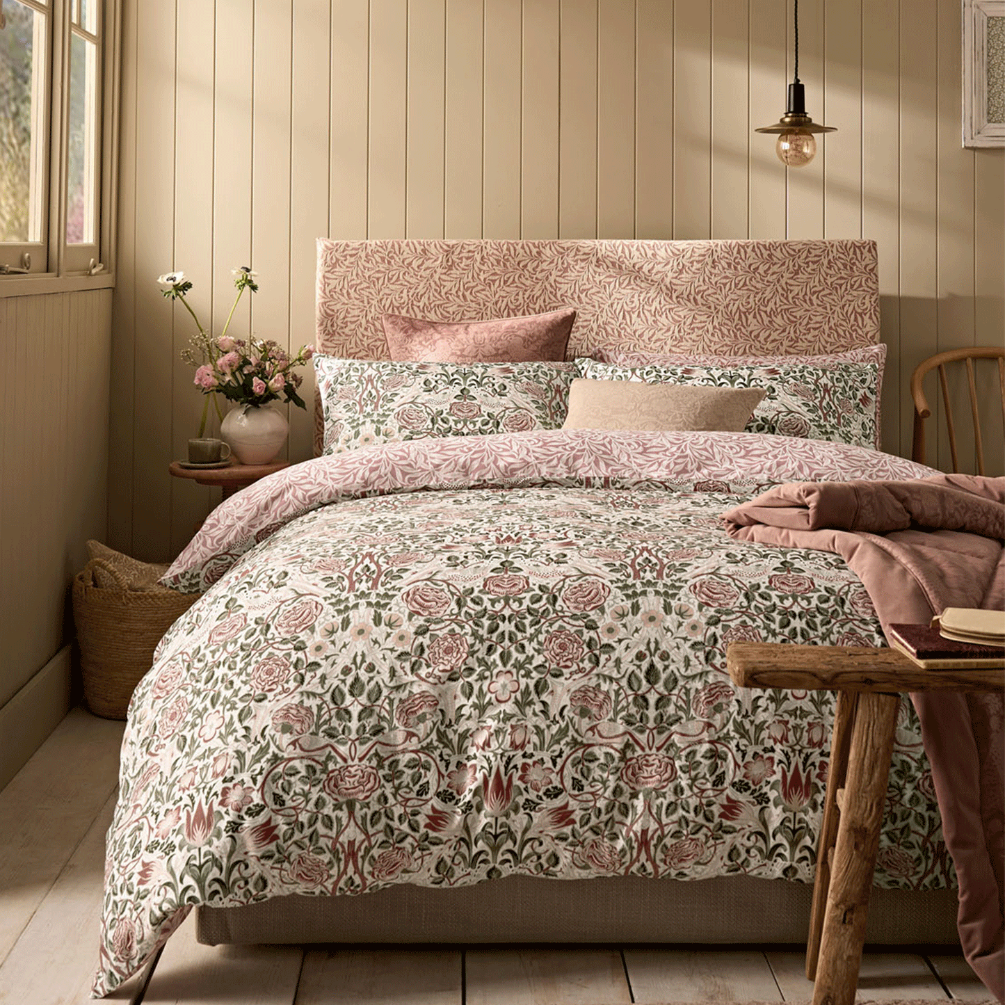 William Morris At Home Rose Brick Pink-Sage Cotton Duvet Set