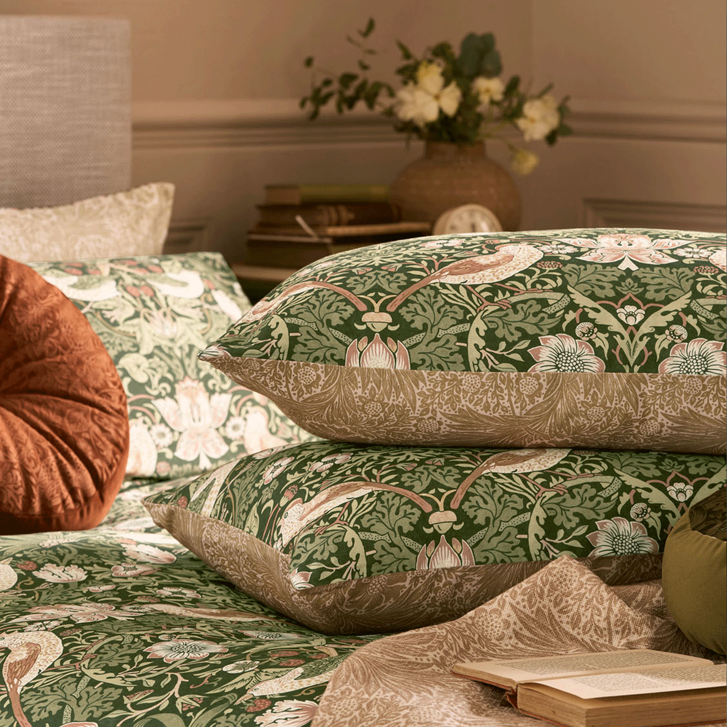 William Morris At Home Cotton Strawberry Thief Nettle Duvet Set