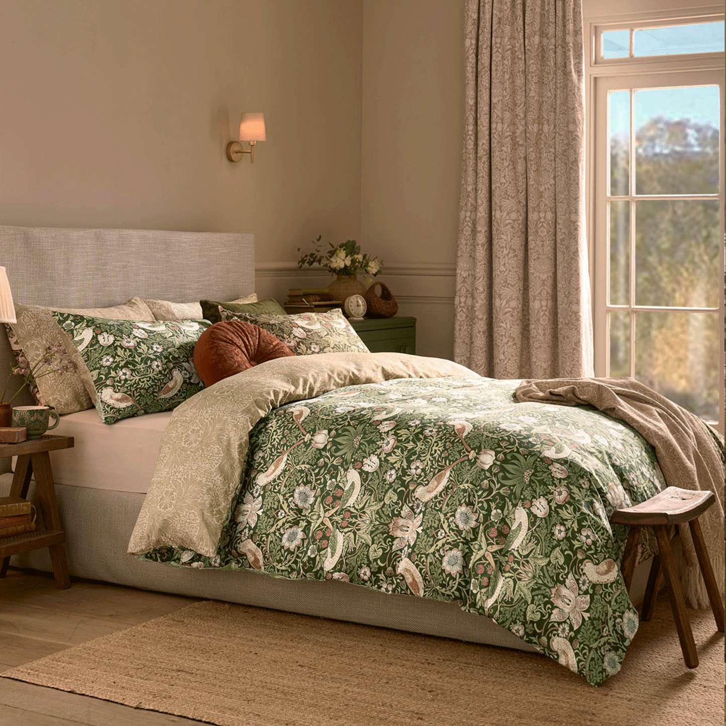 William Morris At Home Cotton Strawberry Thief Nettle Duvet Set