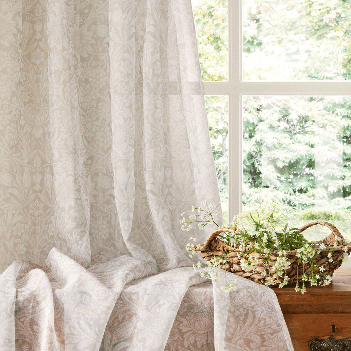 William Morris At Home Sunflowers Natural Sheer Slot Top Voile