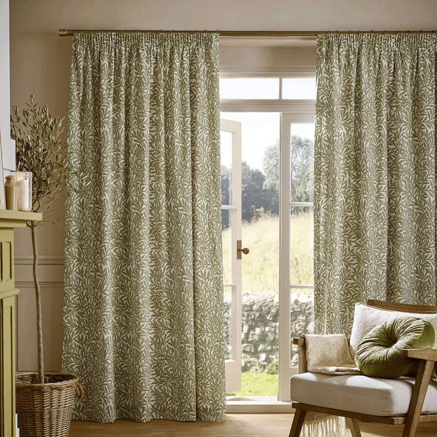 William Morris At Home Original Willow Olive Green Pencil Pleat Curtains
