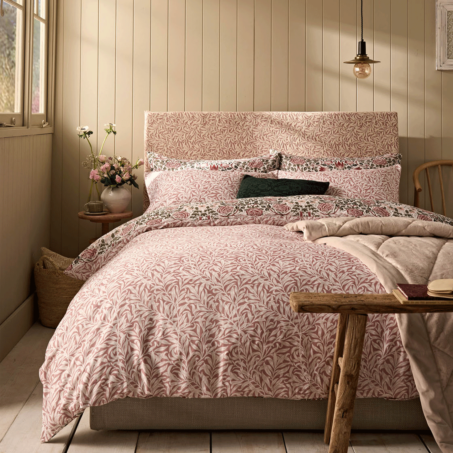 William Morris At Home Rose Brick Pink-Sage Cotton Duvet Set