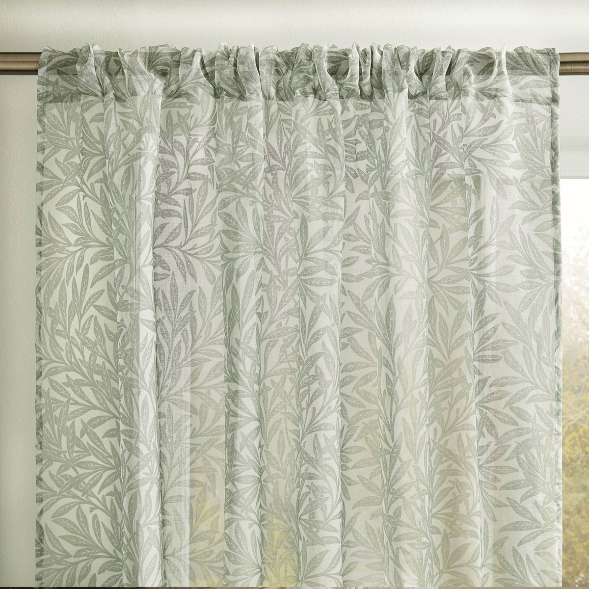 William Morris At Home Original Willow Sage Slot Top Sheer Panel Voile