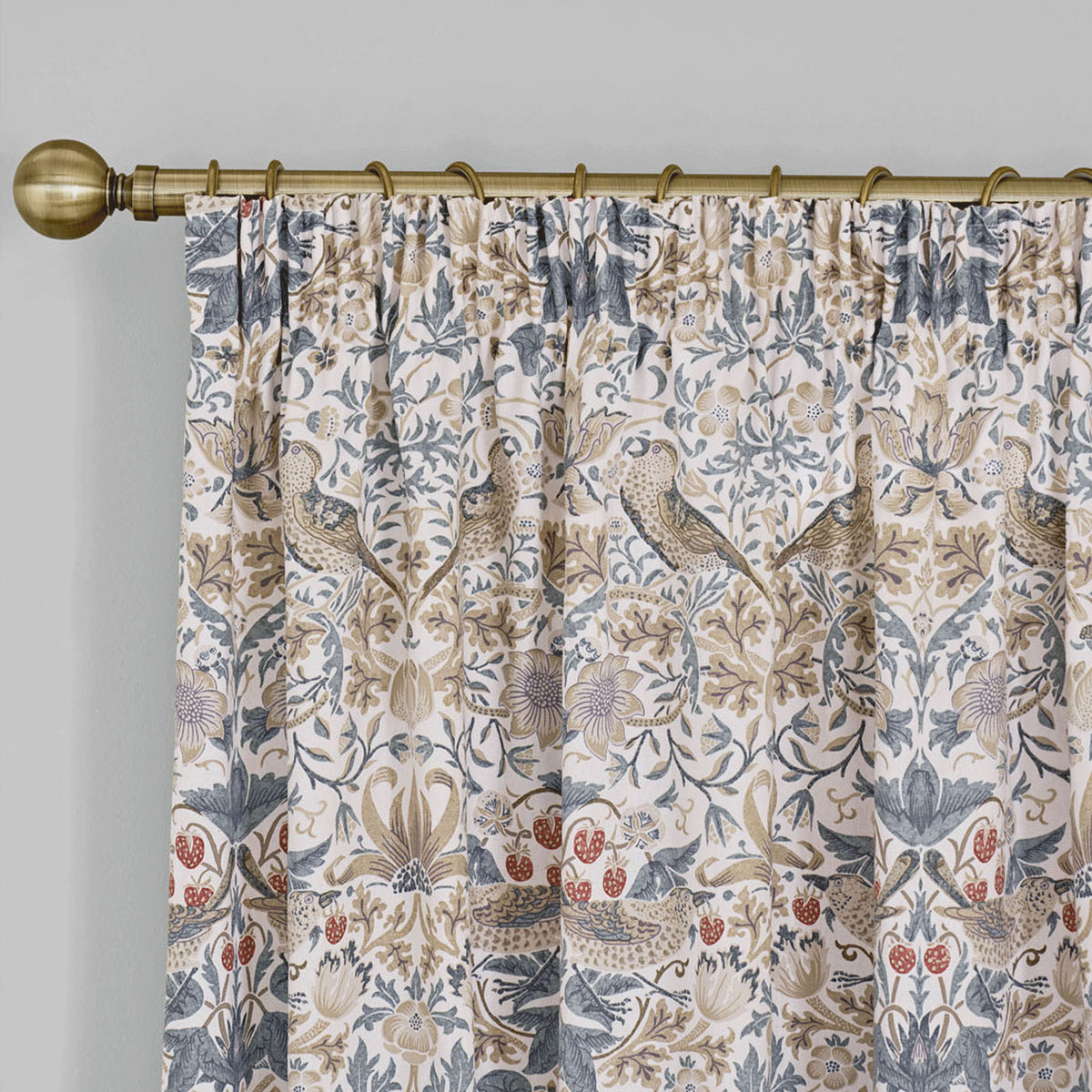 William Morris At Home Strawberry Thief Hessian Blackout Pencil Pleat Curtains