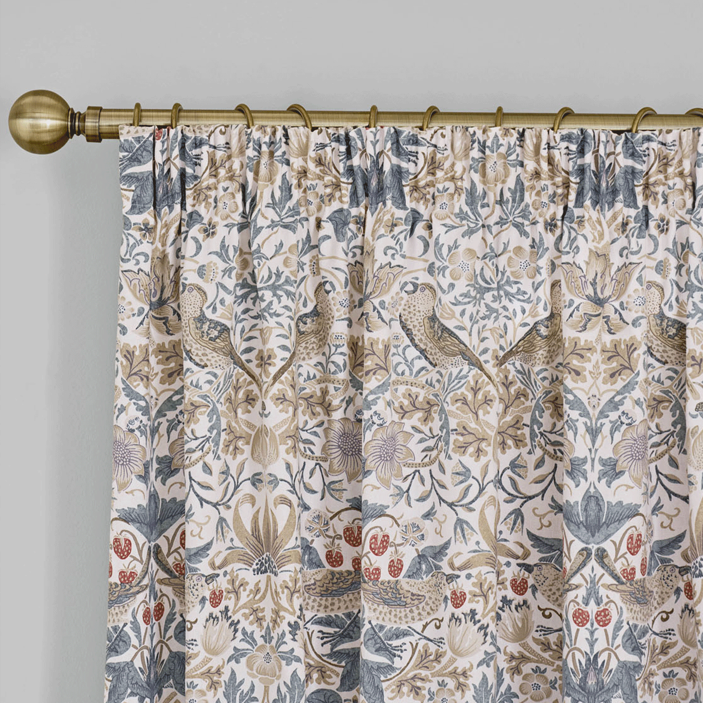 William Morris At Home Strawberry Thief Hessian Blackout Pencil Pleat Curtains