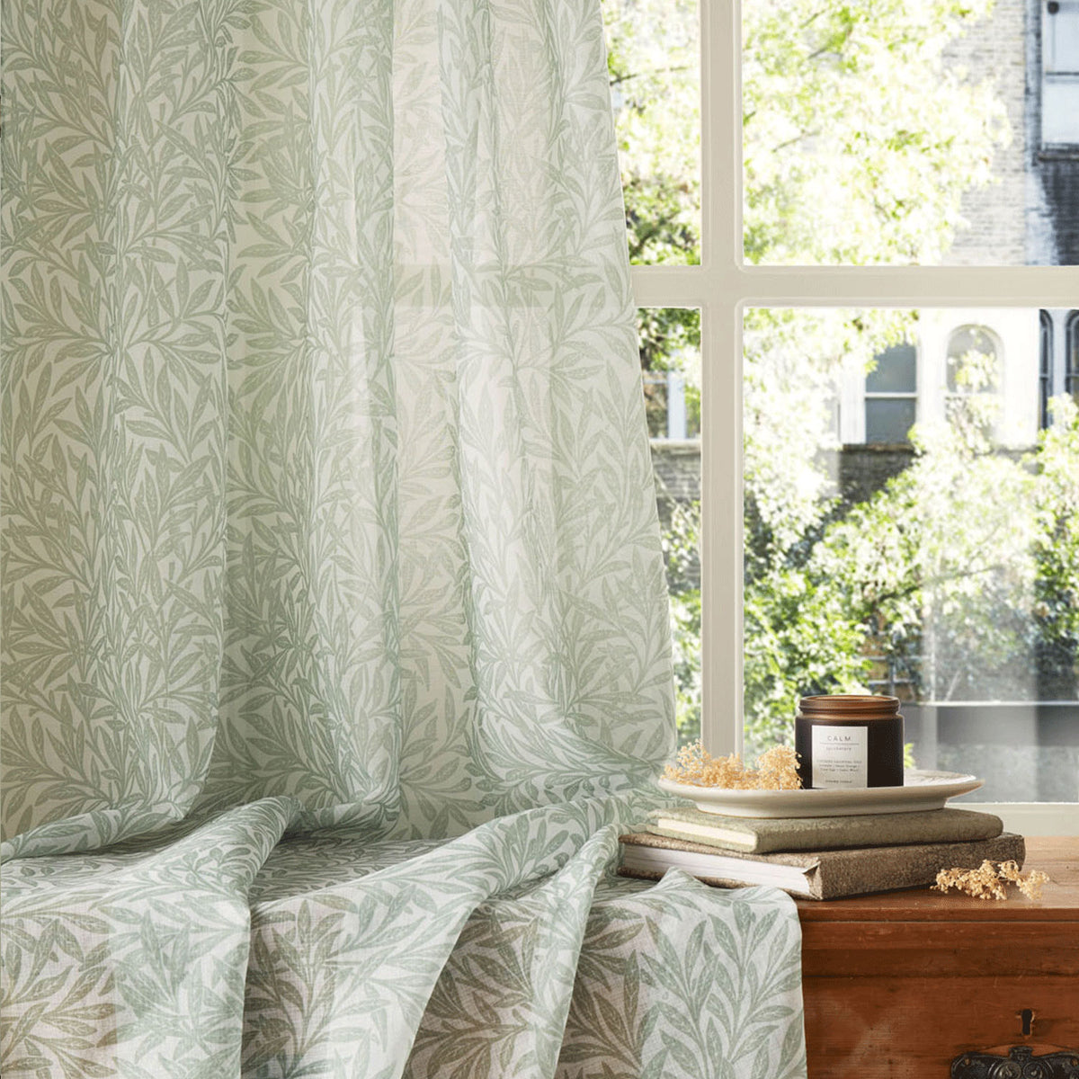 William Morris At Home Original Willow Sage Slot Top Sheer Panel Voile