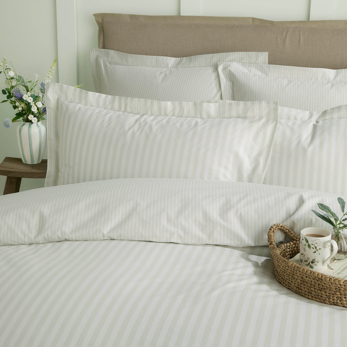 Sophie Allport Uppingham Stripe Mint Green 200TC Cotton Duvet Set