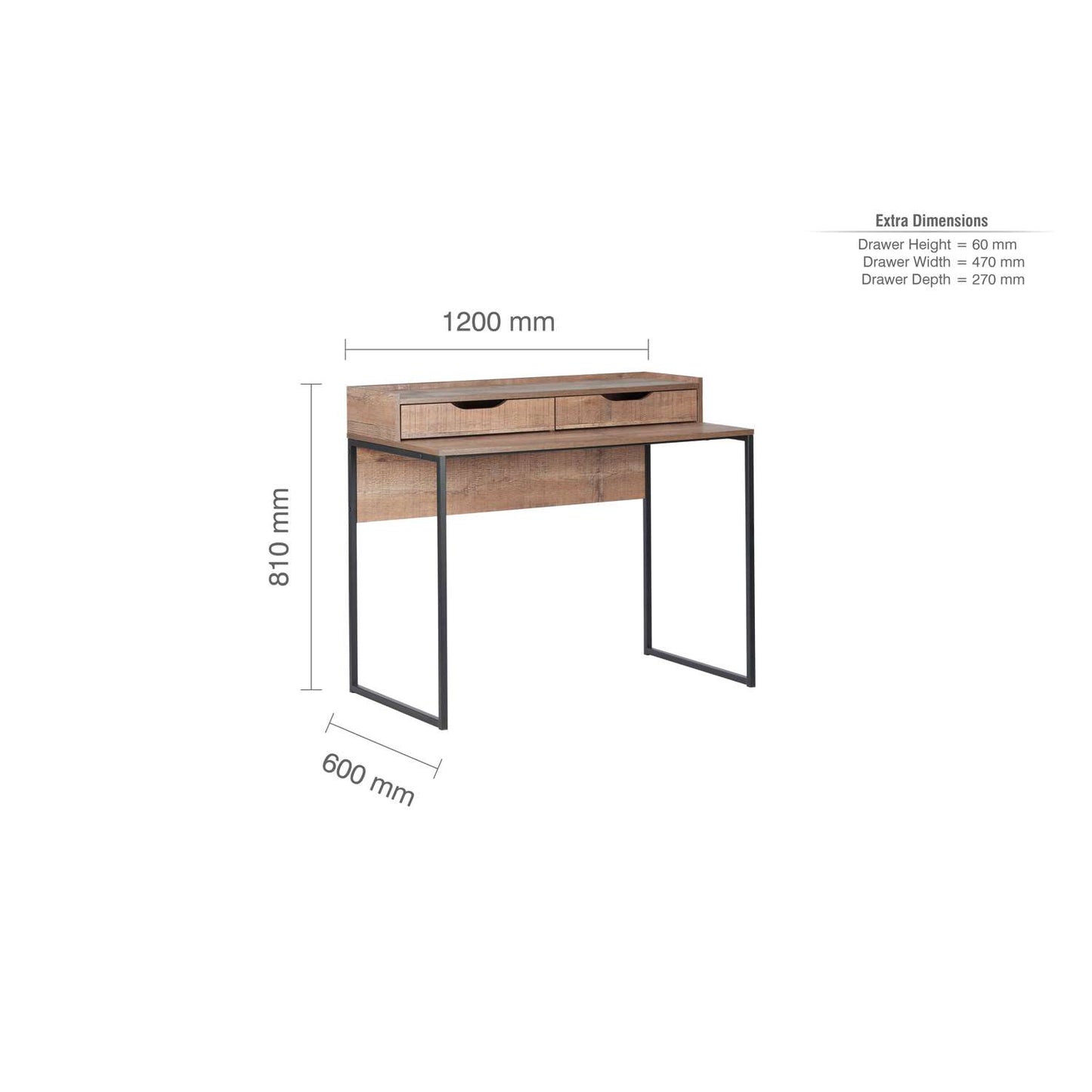 Urban Rustic 2 Drawer Office Desk