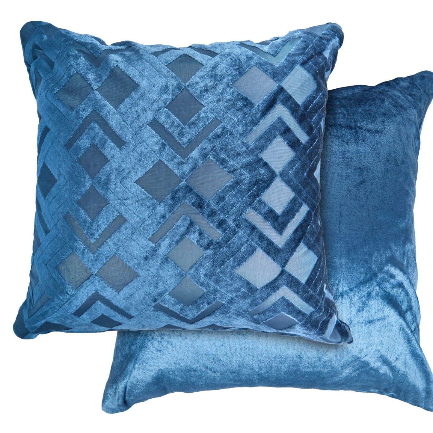 Valencia Blue Art Deco Velvet Cushion Cover Pair