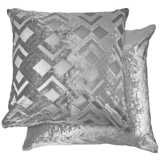 Valencia Silver Art Deco Velvet Cushion Cover Pair