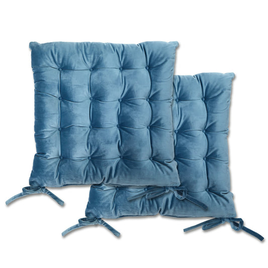 Holland Velvet Blue Cushion Seat Pads (Pair)