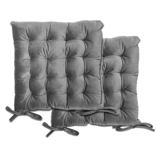 Holland Velvet Silver Cushion Seat Pads (Pair)