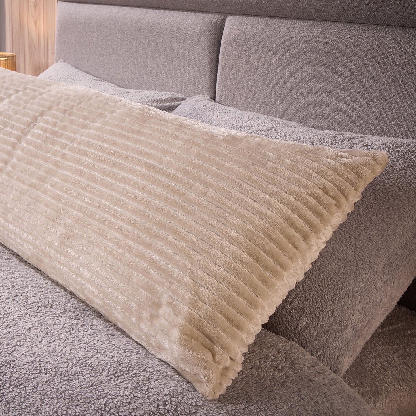 Velvet Cord Natural Bolster Pillow