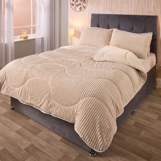 Velvet Cord and Teddy Sherpa Coverless 10.5 Tog Duvet and Pillowcases