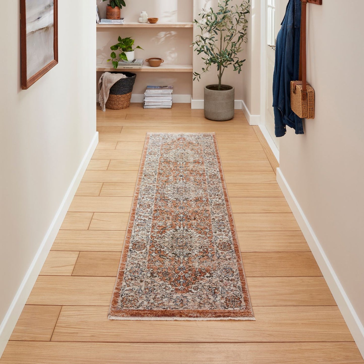 Vintage 35013 Terracotta Traditional Runner Rug