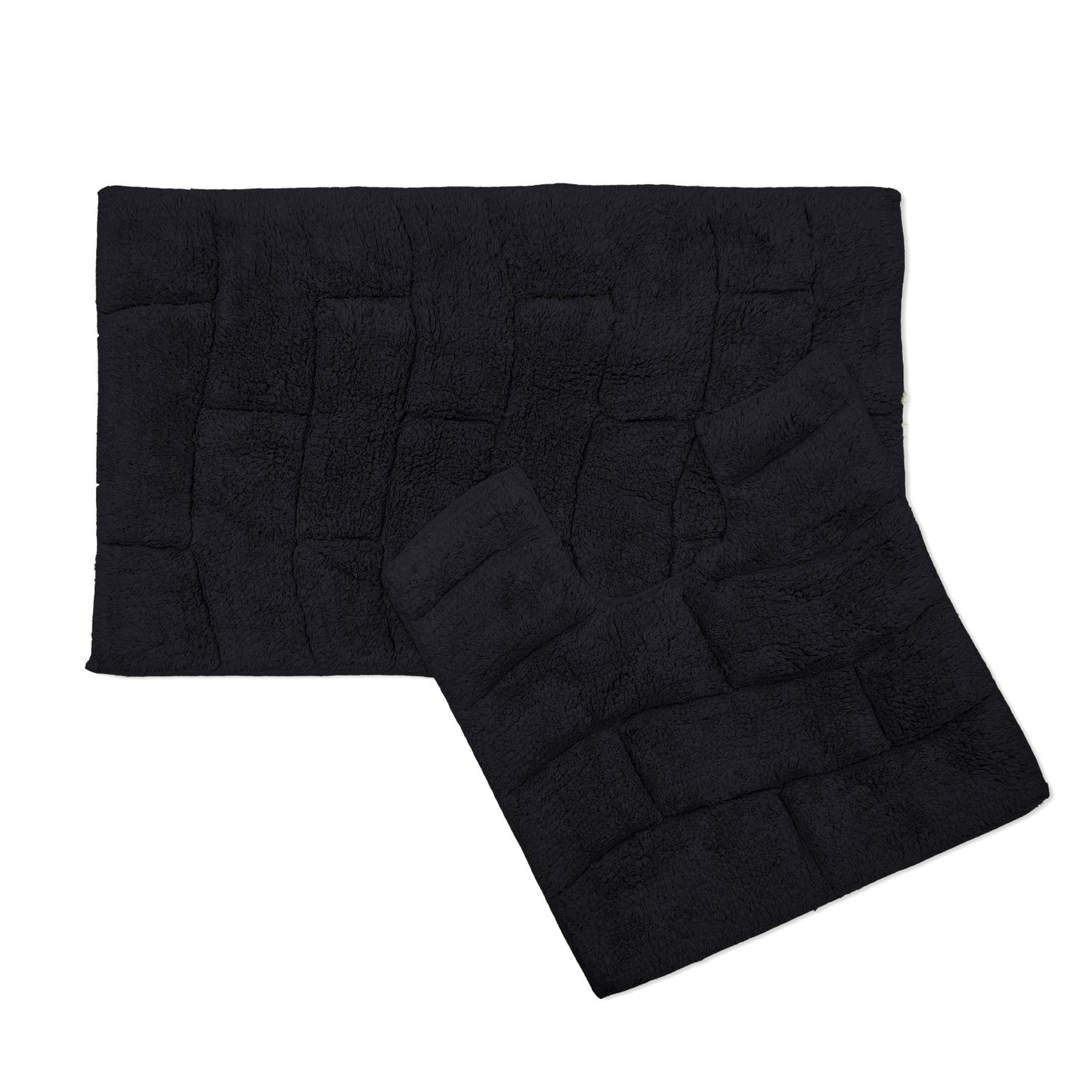 Waves Black Cotton Jacquard Bath Mat Set