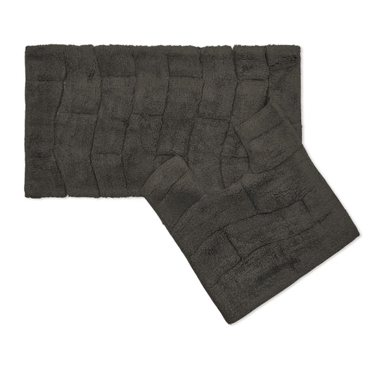 Waves Charcoal Cotton Jacquard Bath Mat Set