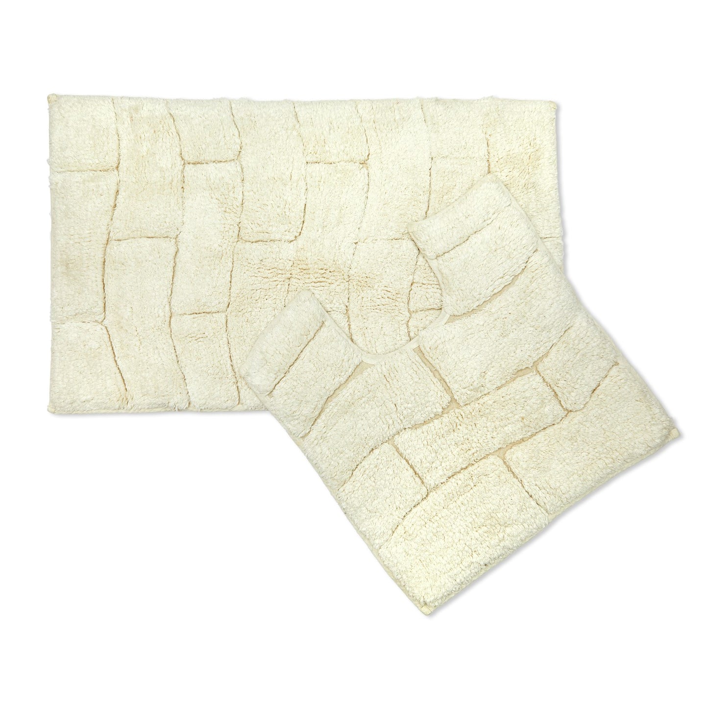 Waves Cream Cotton Jacquard Bath Mat Set