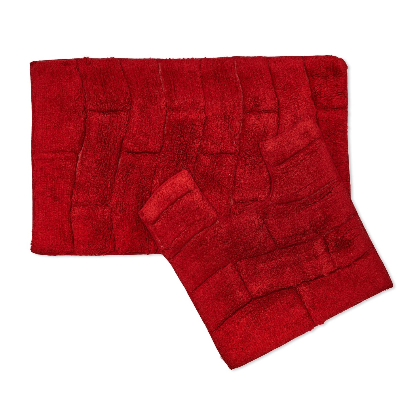 Waves Red Cotton Jacquard Bath Mat Set