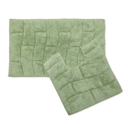 Waves Sage Green Cotton Jacquard Bath Mat Set