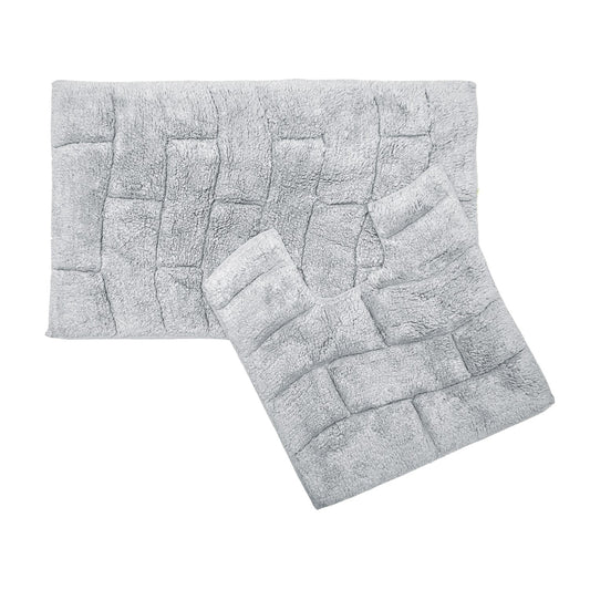 Waves Silver Cotton Jacquard Bath Mat Set