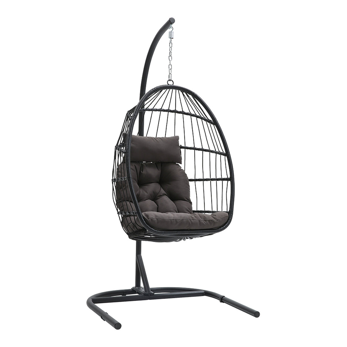 Black Linear Wicker Hanging Egg Chair