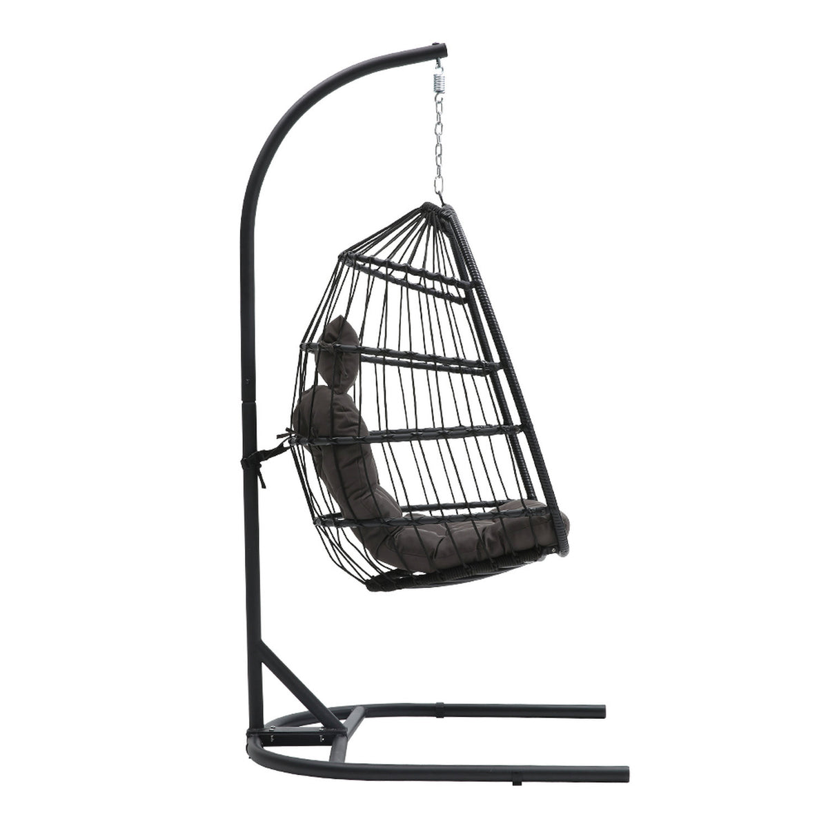 Black Linear Wicker Hanging Egg Chair