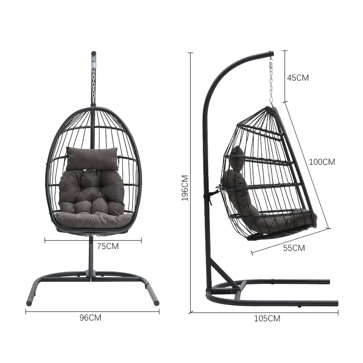 Black Linear Wicker Hanging Egg Chair