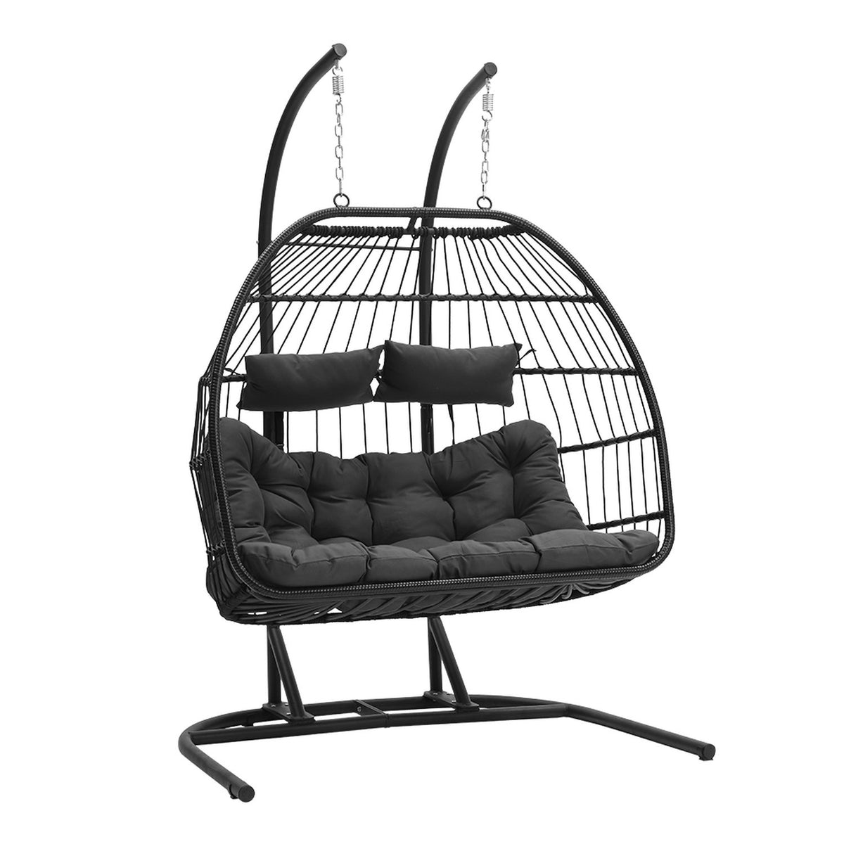 2 Seater Black Wicker Hanging Egg Chair