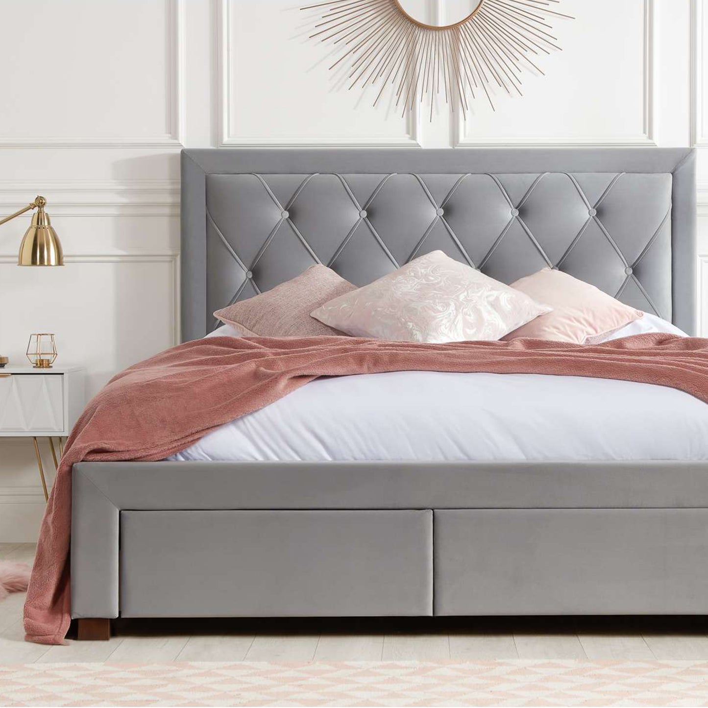 Woodbury Grey Velvet Fabric Bed Frame