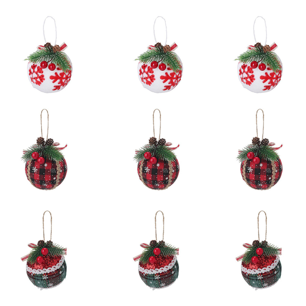 Traditional White Red and Green Christmas Bauble 9 Pack