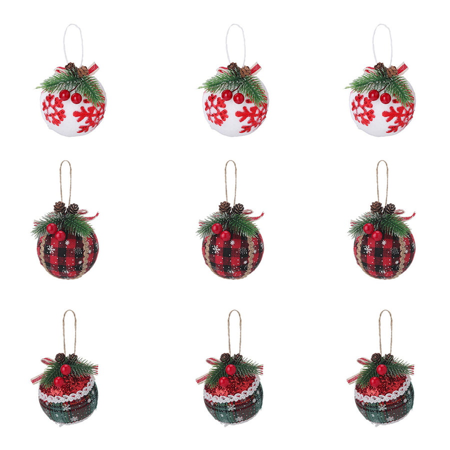 Traditional White Red and Green Christmas Bauble 9 Pack