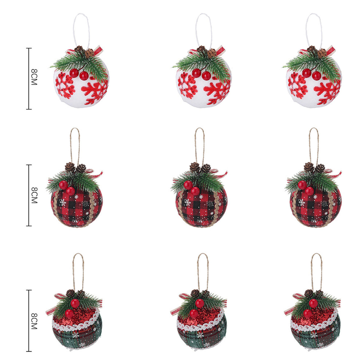 Traditional White Red and Green Christmas Bauble 9 Pack